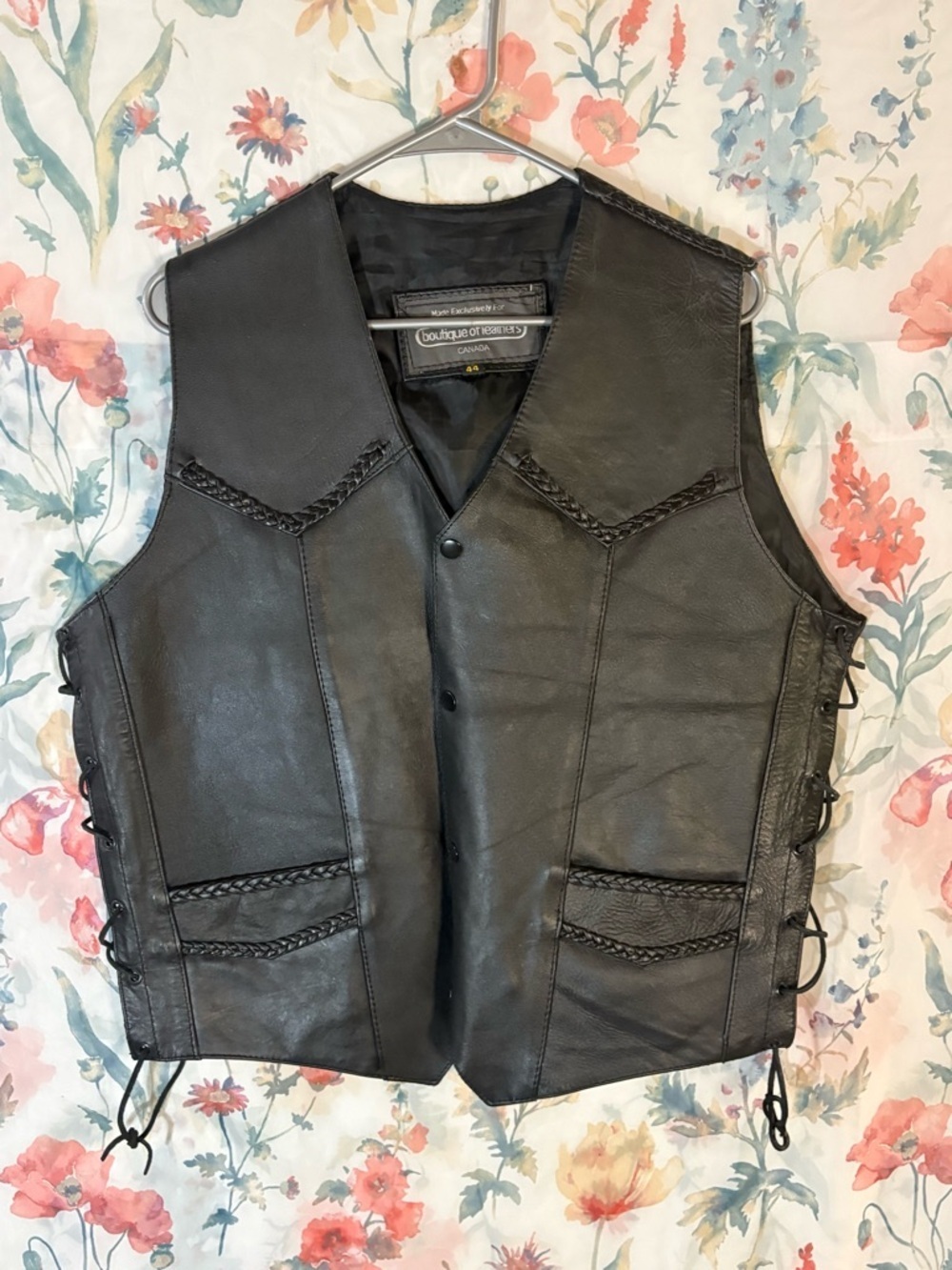 Vintage Black Leather Biker Vest - Men's